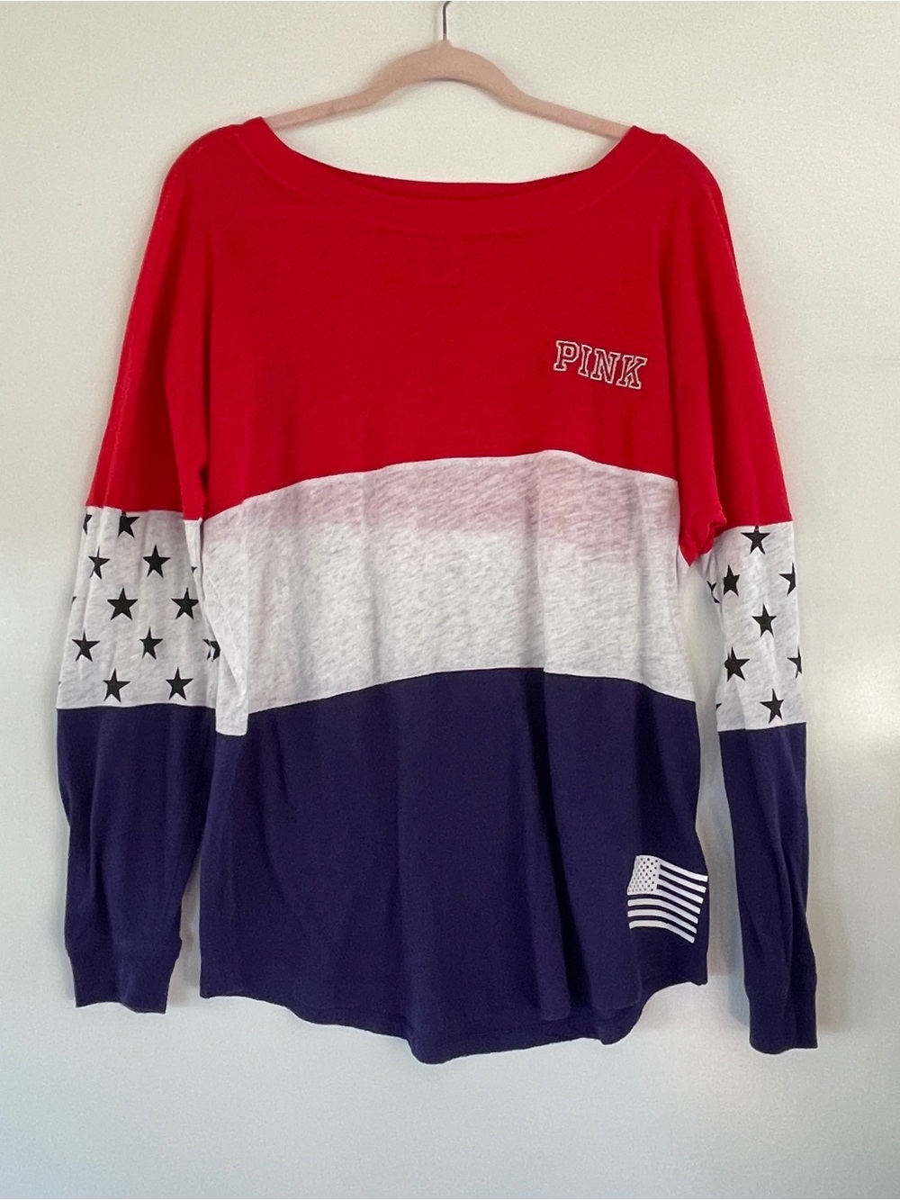PINK Victoria's Secret Red White and Navy Colorblock Long Sleeve Top - Picture 1 of 3